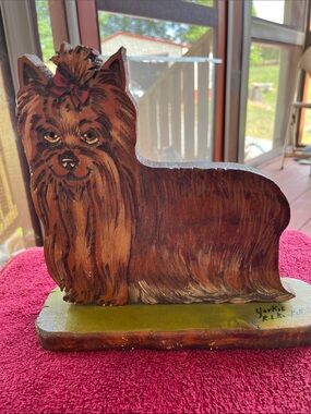 Hand-Painted Brown Yorkie Wood Figurine - Home Accents